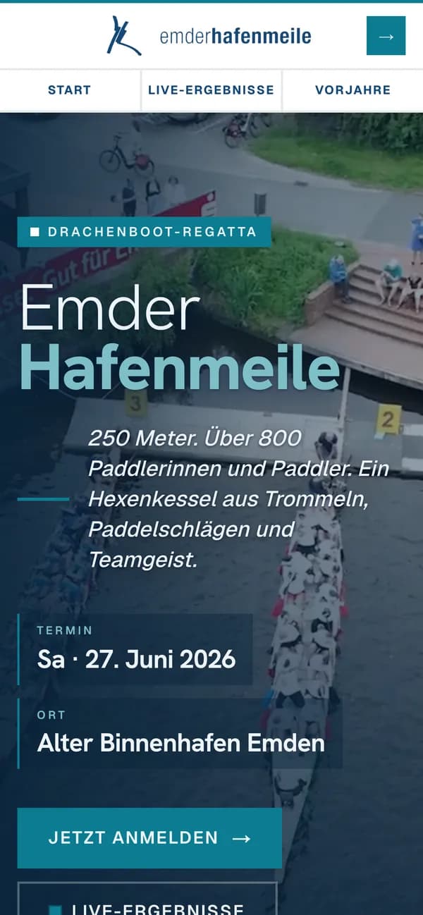 Emder Hafenmeile — Website, Ansicht auf dem Telefon